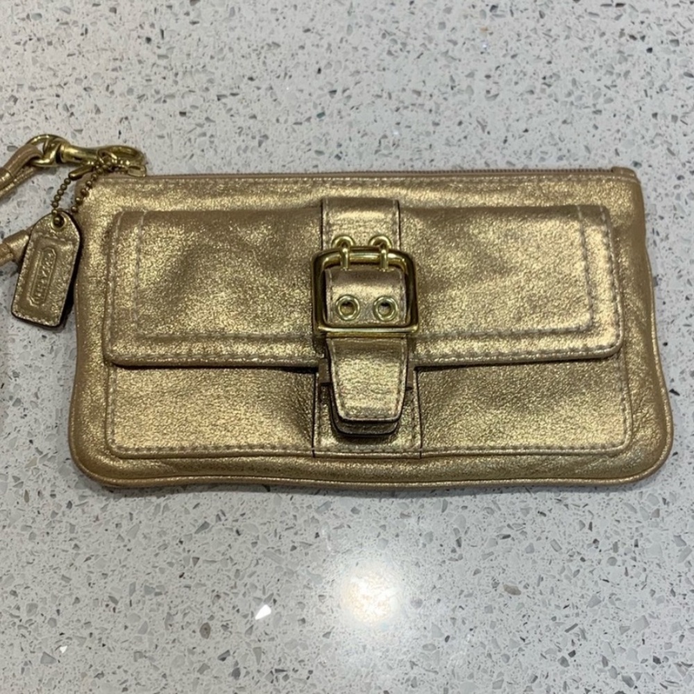Coach gold leather clutch / wristlet / wallet case